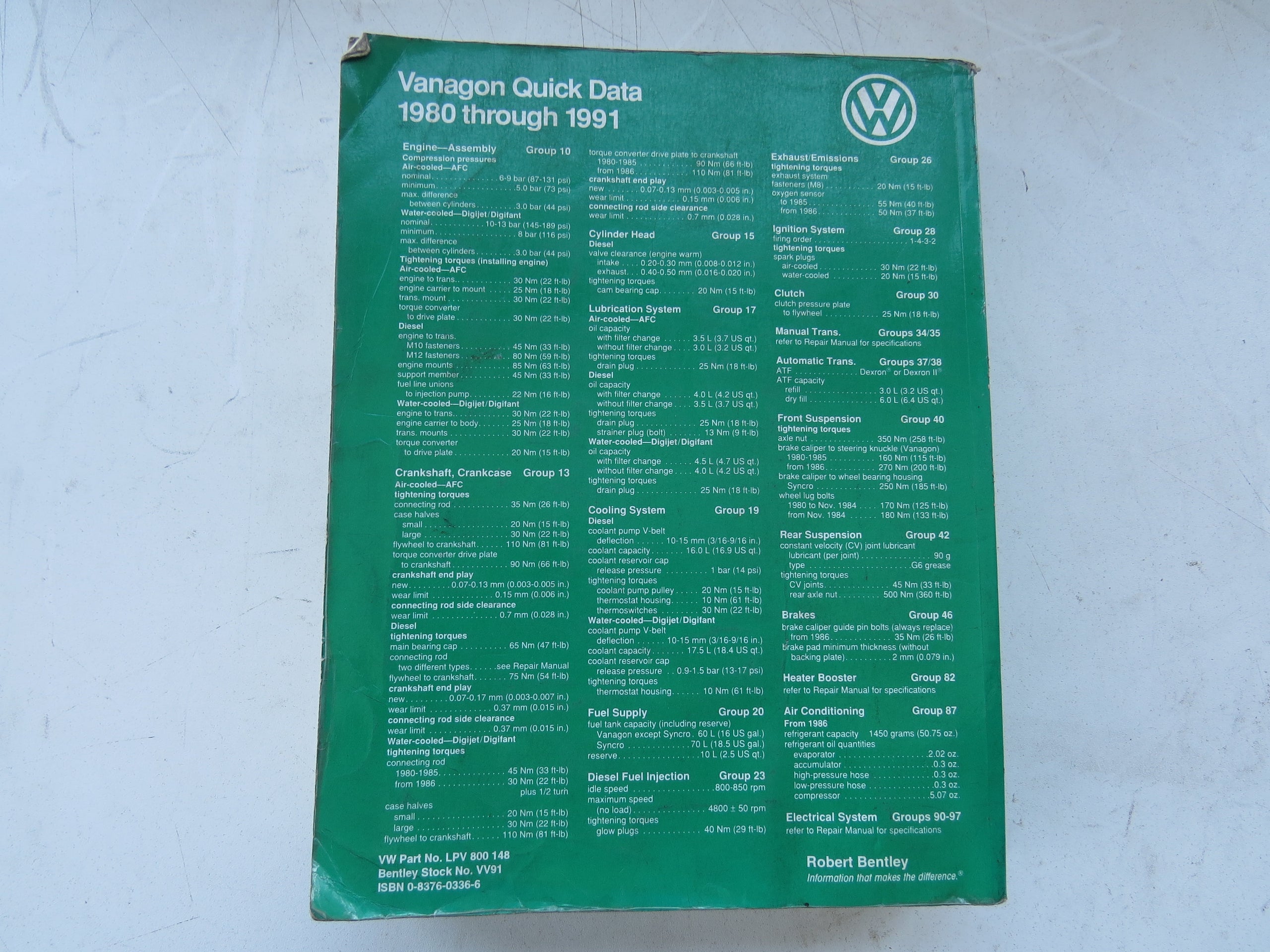 Volkswagen Vanagon Official OEM Factory Repair Manual 1980-1991